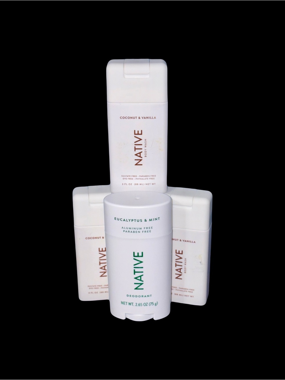 Native Eucalyptus &Mint deodorant full size(1) & Coconut &Vanilla body wash (3)